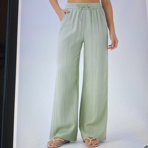 HALARA Pants - MEDIUM. TALL.  HALARA WIDE LEG CASUAL LINEN FEEL DRAWSTRING PANTS